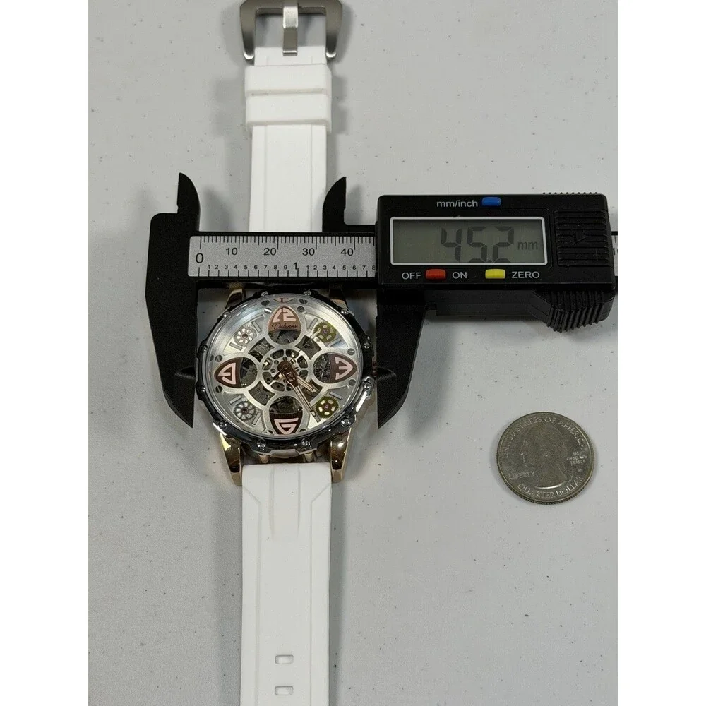 Luxury Automatic Skeleton Sport Watch 45mm White Silicone Strap